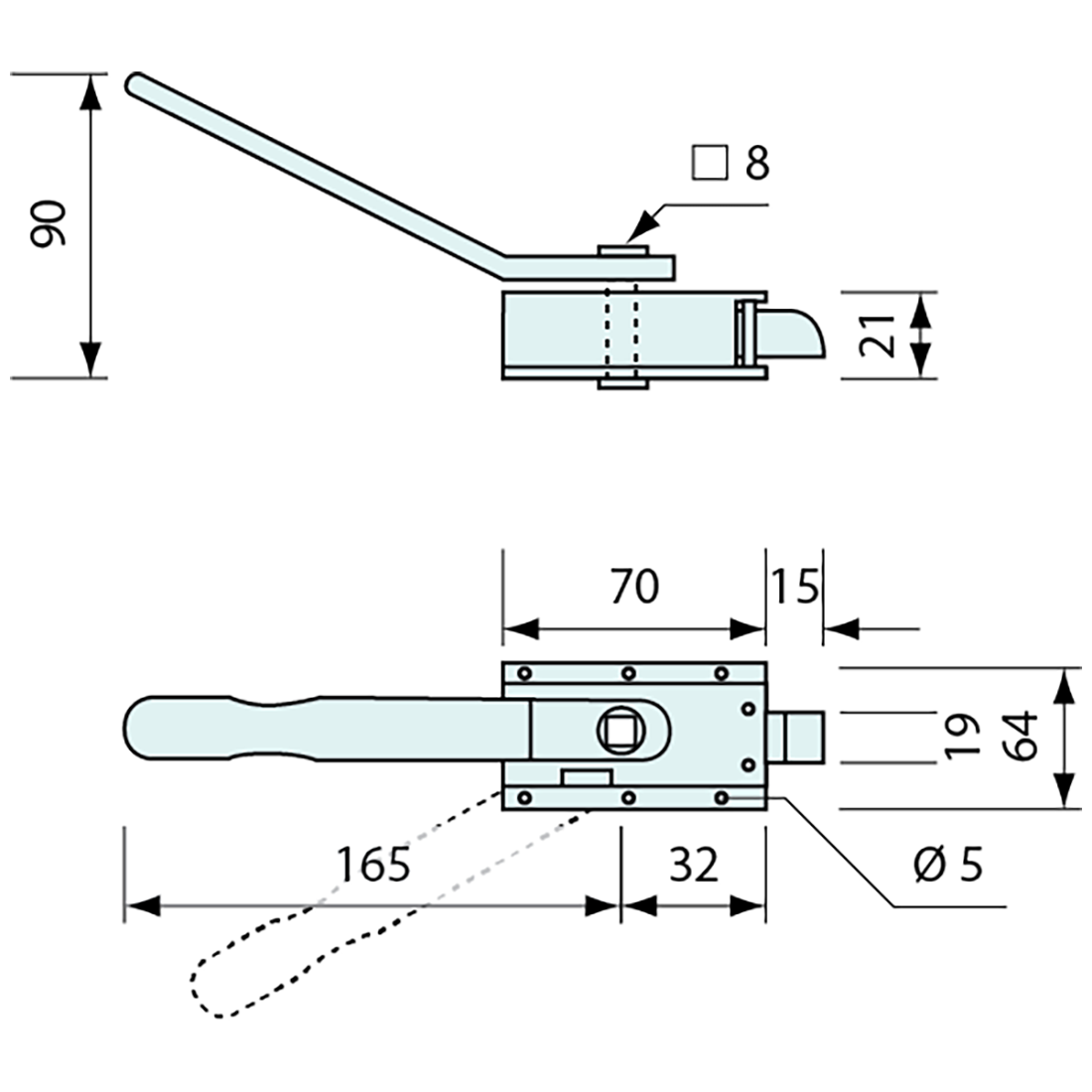 Slam Latch and Handle Heavy Duty Right Hand 165mm